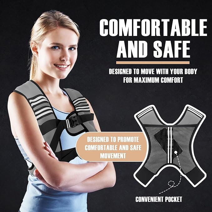 Weighted Vest Men or Women - 5/10/15/20/25/30lbs Weights with Reflective Stripe, Weighted Vest for Workout Equipment for Strength Training Running - Walking Weight Loss