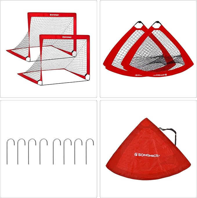 SONGMICS Kids Soccer Goals for Backyard, 4x3 ft Portable Soccer Nets Training Equipment, Toddler Soccer Goal with Carrying Bag, for Field