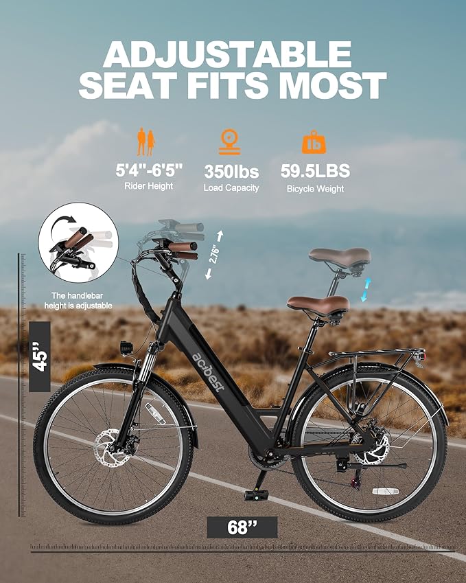 Cores Electric Bike for Adults, 26" Electric Commuter Bike with 1200W Peak Motor, 28MPH 70 Miles Max, 48V 576Wh Removable Battery, 7-Speed City Cruiser Mountain E Bike for Commuting