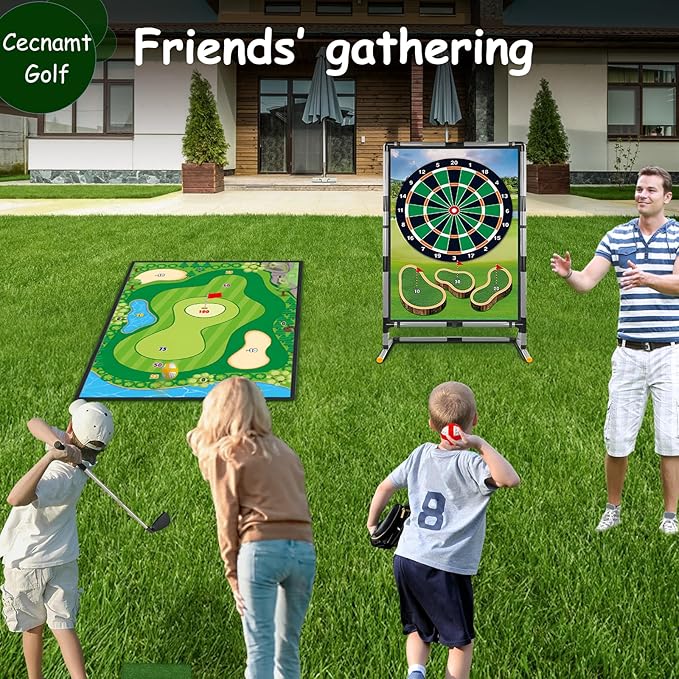 Golf Chipping Game - Battle Golf with Double-Sided Hitting Mat & Stand, Chip Sticky Practice Game for Adults & Kids, Indoor & Outdoor