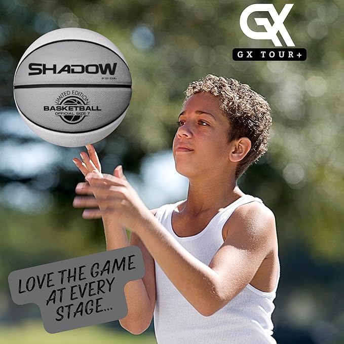 Shadow Limited Edition Basketball, Regulation Size 7, 29.5 inches, White Grey. Indoor and Outdoor. Great Gift idea.
