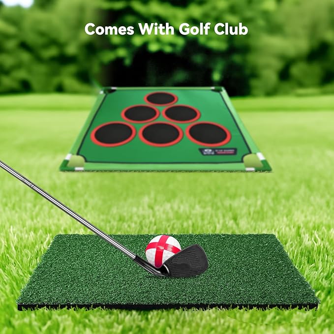 Golf Chipping Game Set, Battle Golf Game Play Set, Golf Yard Game with 6 Hole Covers, 20 Sticky Golf Balls, Putting Mat, Golf Putter And Carrying Bag, Backyard Golf Games for Adults Outdoor