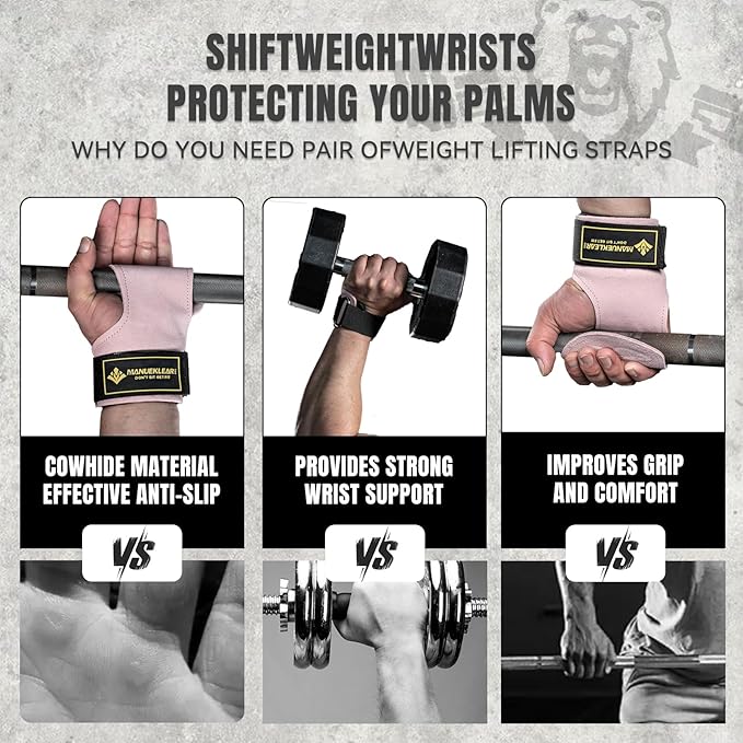 MANUEKLEAR Gym Straps Weight Lifting, Double Leather Lifting Straps for Men Deadlift with Cushion Wrist Loop, Gym Lifting Wrist Wraps for Weightlifting
