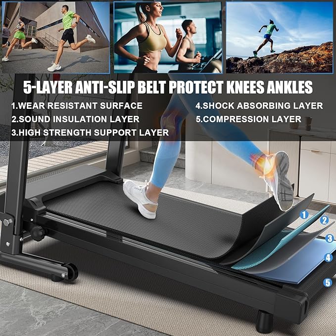 FYC Foldable Treadmills for Home, Portable Treadmill with Handles, 2.5HP Treadmills 300 lb Capacity, APP Control, Fitness Folding Walking Pad with LED Display