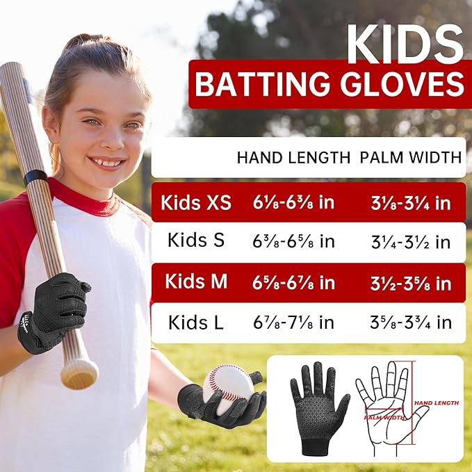 HANDLANDY Baseball Batting Gloves for Adult Youth, Grip Breathable Softball Batting Gloves Fit Men Kids Boys Girls