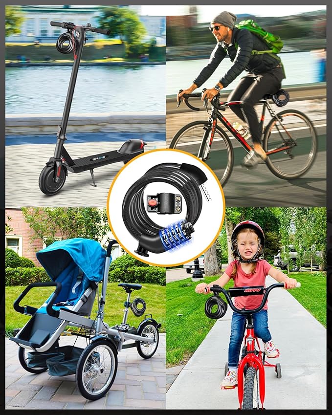 Bike Lock Cable with Combination,High Security 5-Digit Resettable Combination Bicycle Lock Anti-Theft, with Mounting Bracket for Bikes and Scooters