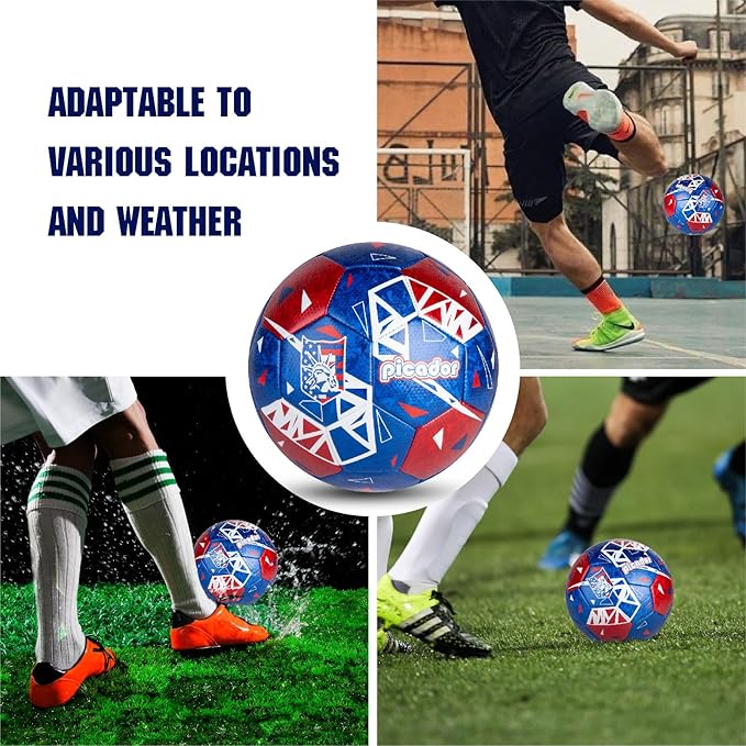 Size 4 Soccer Balls, Laser Leather Soccer Ball for Sport Training & Match Play - Vibrant Soccer Balls Gift Set with Pump for Kids and Youth