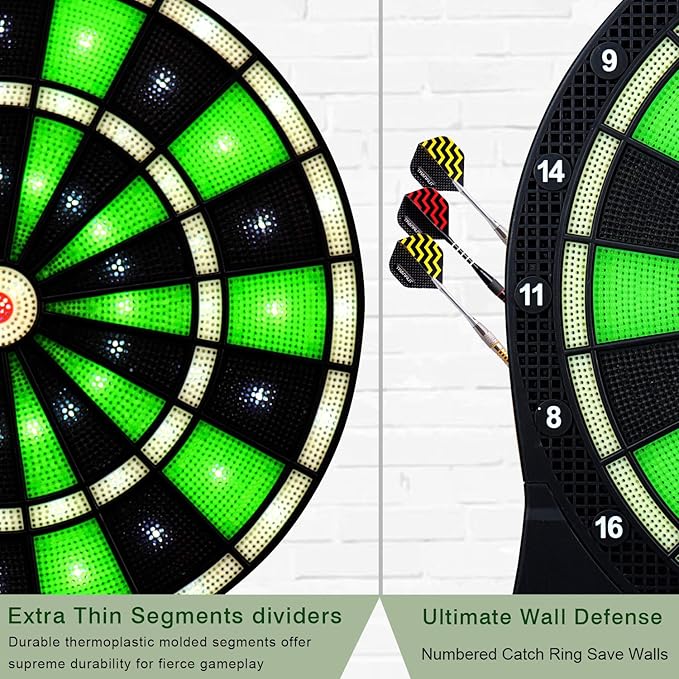 Turnart Electronic Dart Board,13 inch Illuminated Segments Light Based Games Electric Dartboard for Adults Tested Tough Segment for Enhanced Durability Professional with Scoring