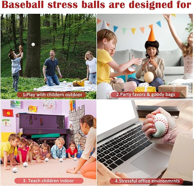 60 Pcs Baseball Stress Ball, 2.5 Inch Mini Squeeze Foam Baseball Bulk, Baseball Squishy Balls for Kids, Relaxable Sports Ball for Themed Party Favors, Decoration, Anxiety Relief