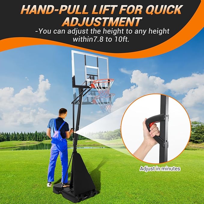 Basketball Hoop Outdoor 5.2-10Ft, Portable 47 Inch Shatterproof Backboard & Rebound Plate & Quick Adjustable Basketball Goal System