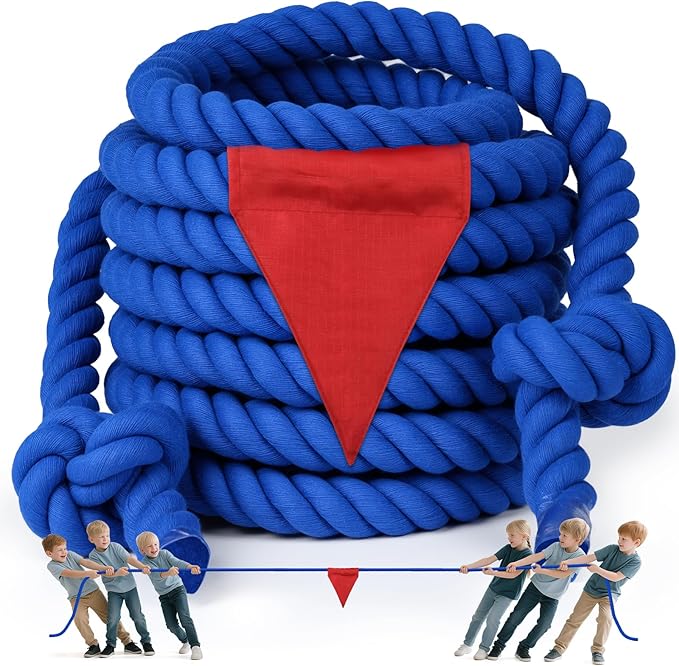 X XBEN Field Day Tug of War Rope for Kids and Adults 65FT, Family Reunion Birthday Party Games, Summer Outside Lawn Games, Camping Picnic Carnival Games, Perfect for Team Building Activities