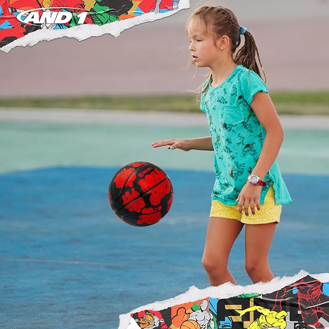 AND1 Toss Up Basketball : Youth Sized Rubber Streetball for Indoor and Outdoor Use, Deep Channel Construction and Durability, Includes 10” Pump