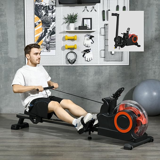 Soozier Water Rowing Machine for Home, Foldable Rower Machine with Adjustable Resistance, Wheels, LCD Monitor and Tablet Holder, 264lbs Weight Capacity