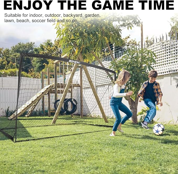 BOHEN 11x5.5 FT/9x5 FT/6x4 FT Portable Metal Soccer Goal for Backyard with Carry Bag - Fun for Outdoor Indoor Training Games for Kids and Adult, Easy Storage and Transportation