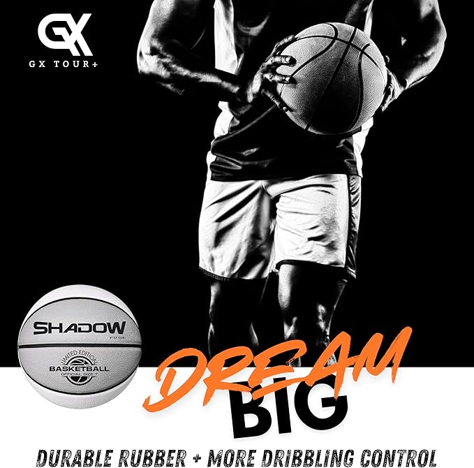 Shadow Limited Edition Basketball, Regulation Size 7, 29.5 inches, White Grey. Indoor and Outdoor. Great Gift idea.