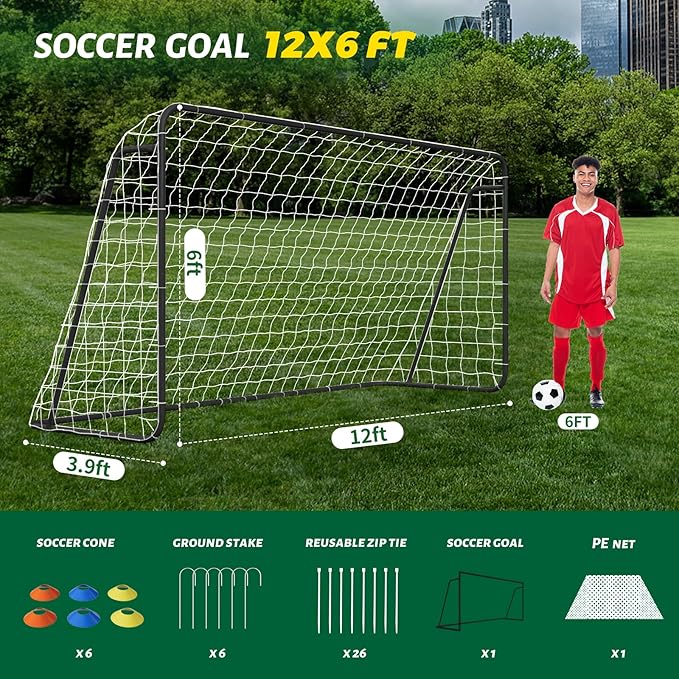 NAIZEA Soccer Goal - 12x6FT/16x7FT/10x6FT/8x6FT/6x4FT Soccer Goals for Backyard - Metal Soccer Goals for Youth Adult - Multiple Sizes Colors - Perfect for Games Indoor Outdoor Practice