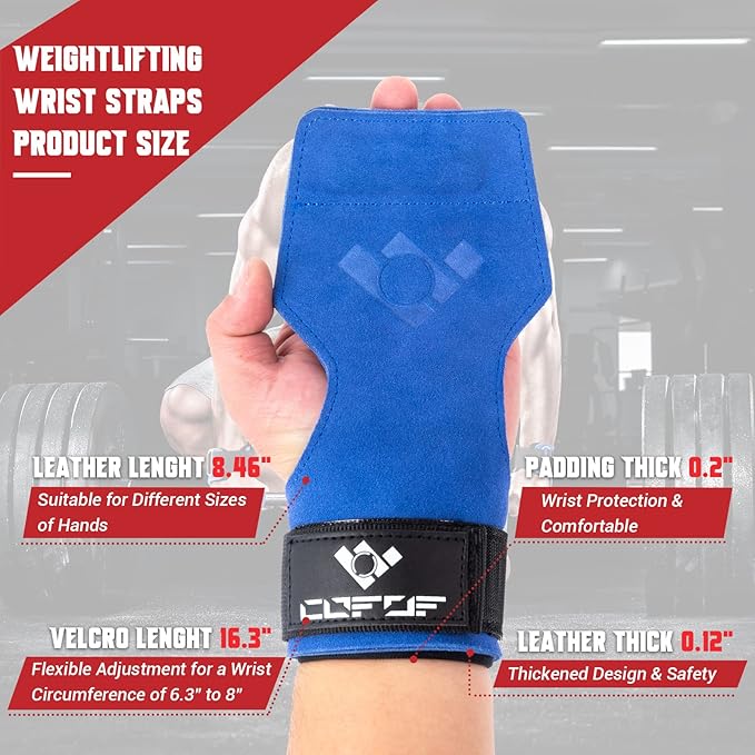 Weight Lifting Wrist Strap, Double Layer Leather Wrist Strap for Deadlift and Powerlifting, Adjustable Neoprene Padded Gym Workout Lifting Hooks (Pair)