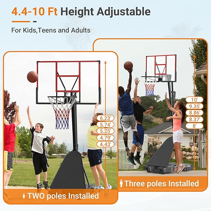 Basketball Hoop 45’’PC Shatterproof Backboard Outdoor Basket Ball Hoop Indoor 4.4-10FT Adjustable Basketball Goal w/Basketball Accessories Net Rim Toddler Basketball Hoop for Kids