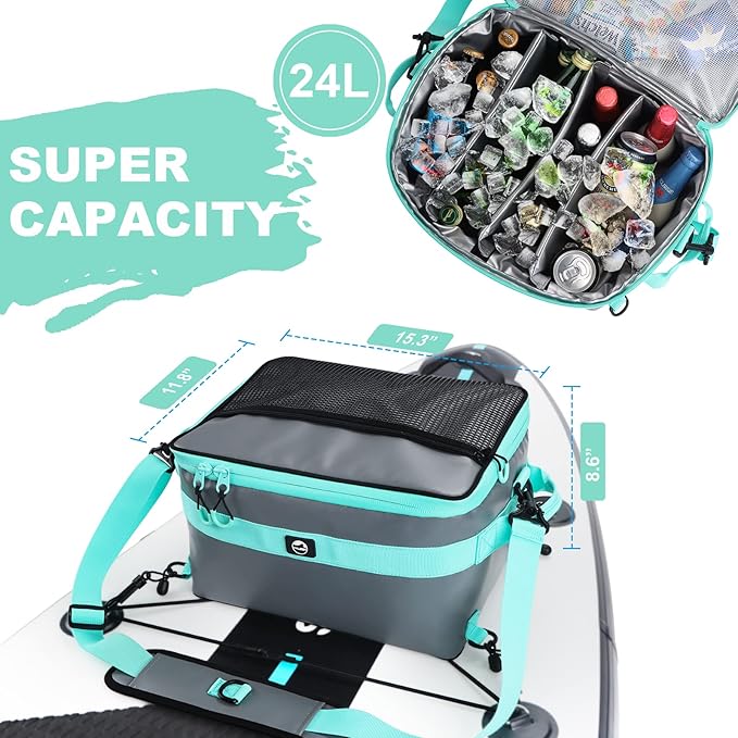 YVLEEN Waterproof Paddle Board Cooler, SUP Cooler Durable PVC Material Paddle Board Deck Bag with Mesh Top Pocket, Adjustable Straps, Super Capacity for Stand-Up Paddleboard and Kayak Accessories