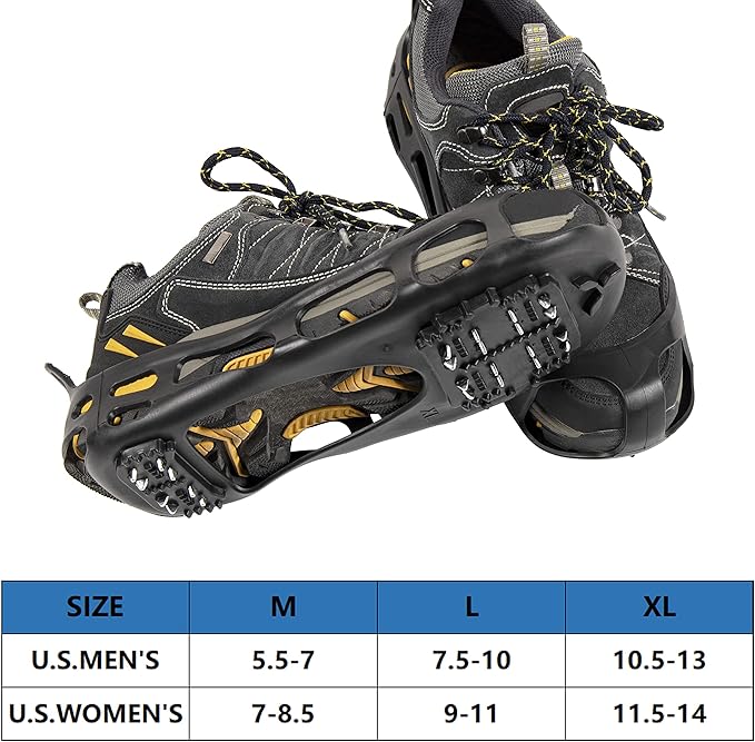 Snow Shoe Grip for Hiking on Snow and Ice, Heavy Duty Traction Aid with Steel Spikes (1 Pair)