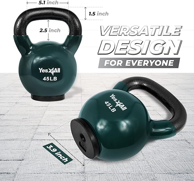 Yes4All Kettlebells Rubber Base, Kettlebell Set for Women, Strength Training Kettlebells Weights (10-65 lbs)