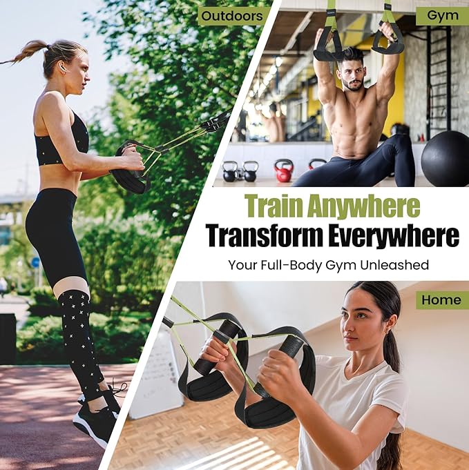 Home Suspension Training Kit with Suspension Trainer, Straps & Bands – Adjustable Full-Body Workout System for Home Gym, Yoga, Pilates, Travel | Compact Design