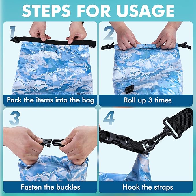 VILLEY Dry Bag Waterproof 20L Roll Top Sack Keeps Gear Dry Lightweight Sack for Kayaking Boating Camping Swimming and Beach Adventures Blue Camo