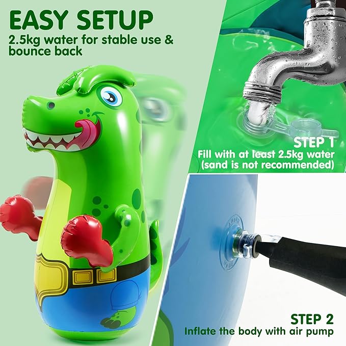 SYNCFUN Inflatable Punching Bag for Kids 47 Inches, Toddler Blow up Punching Bag Toys, T-Rex Dinosaur Bouncing-Back Bopper