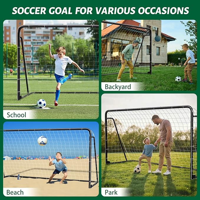 NAIZEA Soccer Goal - 12x6FT/16x7FT/10x6FT/8x6FT/6x4FT Soccer Goals for Backyard - Metal Soccer Goals for Youth Adult - Multiple Sizes Colors - Perfect for Games Indoor Outdoor Practice