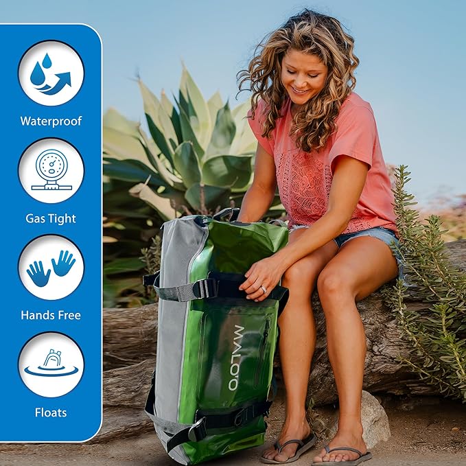 Malo'o Airtight Waterproof Adventure Duffle - Ideal for Kayaking, Camping, Beach, Fishing, Boating, Hiking - Water-Tight Zipper