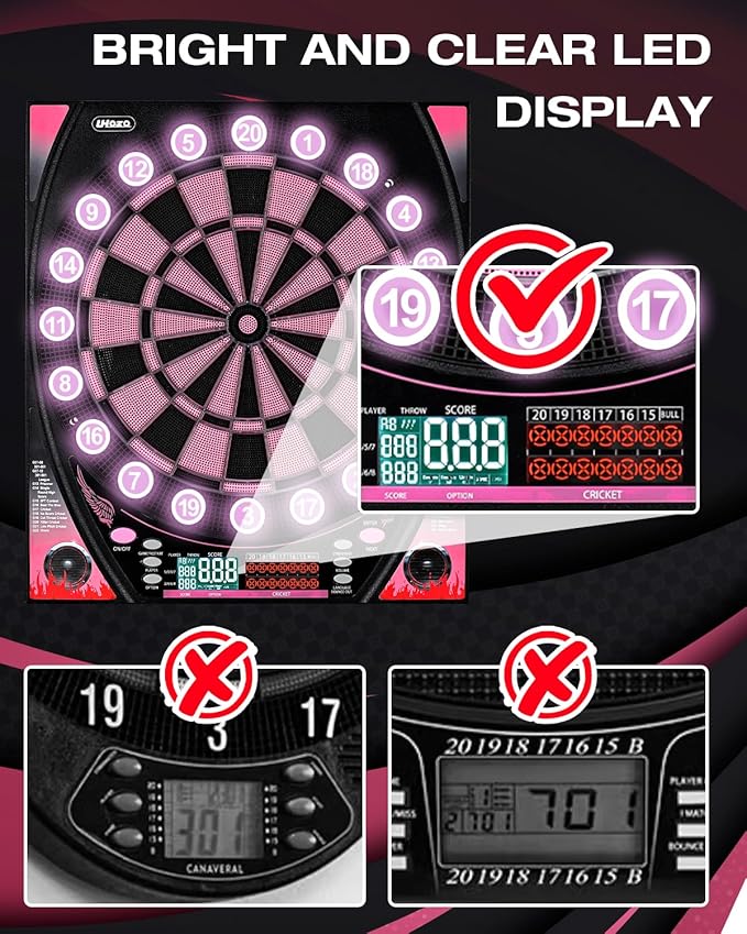 Electronic Dart Board with Bright Score Display, Multiple Games, and Durable Design-Perfect for Family Fun and Competitions-Includes Soft Tip with 12 Darts