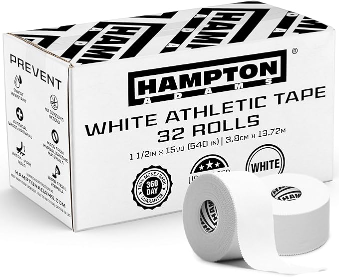 Hampton Adams | Official BJJ Partner | As Seen on Shark Tank | Bulk Athletic Sports Tape (32-Pack, 45ft) | Easy Tear & No Sticky Residue | Strong Support for Athletes Trainers Injury Wraps