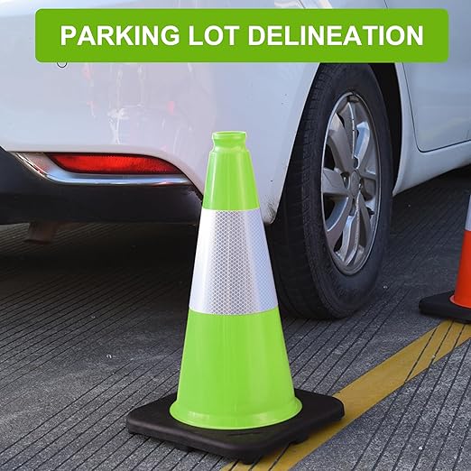 OrangeStar 8 Pack 18" Green Traffic Safety Cones, PVC Parking Cone Construction Cones w/Reflective Collar, Heavy Duty Base for Driving Practice, Parking Lots and Roadwork