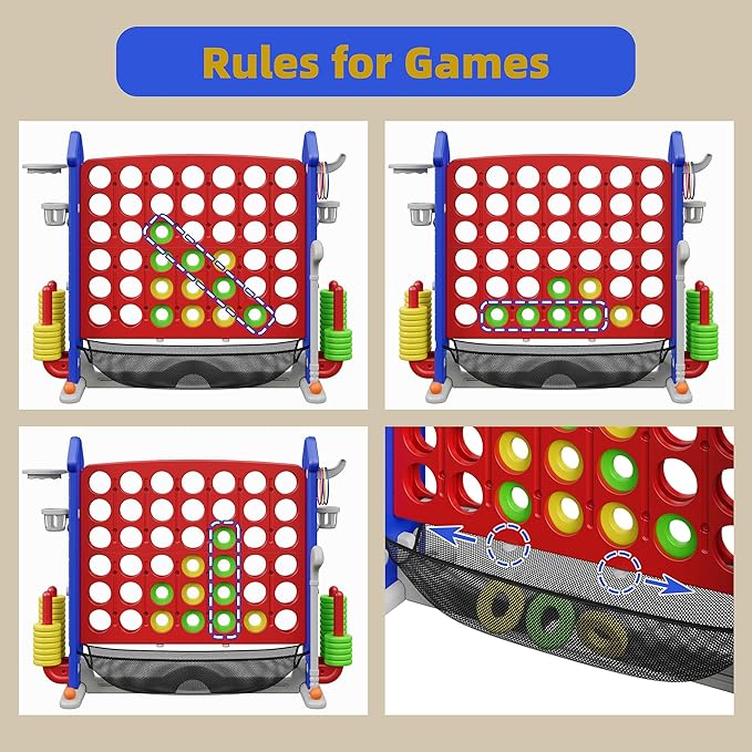 Furnideco Giant 4 Connect in a Row Game, Height Adjustable Jumbo Yard Games for Kids and Adults Outdoor Play, Backyard Large Four Connect Floor Games