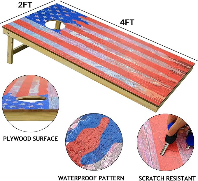 UKASE Solid Wood Regulation Size Cornhole Set Portable Bean Bags Toss Game with Durable Wood Grain Printed Surface and Underneath for Indoor and Outdoor