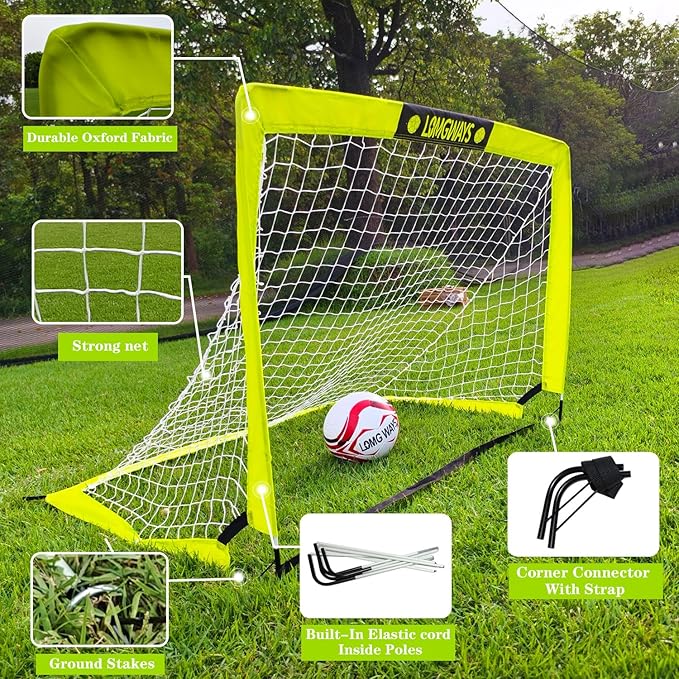 Soccer Goal – Foldable Frame Net for Kids + Youth – Indoor + Outdoor Soccer Goal with Carry Bag – Easy Setup – Multiple Sizes for Practice & Games