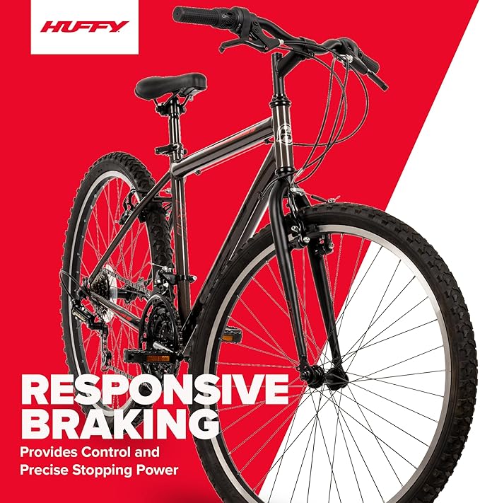 Huffy North Peak 26-Inch Mountain Bike, Durable Steel Frame, 5-Speed Twist Shifter, Front and Rear Linear-Pull Brakes, All-Terrain Tires, Padded ATB Saddle