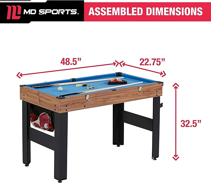 MD Sports Combination Games Multiple Styles Arcade Collection, Billiards, Ping Pong, Hockey, Basketball and Foosball Combination Kit Comes with All The Basics