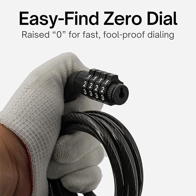 Light Bike Cable Lock Combination,4 Digit,4ft Long Resettable Combination High Security Bicycle Lock for Scooter, Mountain Bike,Kids Bike Lock,Vinyl-Coated Anti-Theft 5/16 in Diameter
