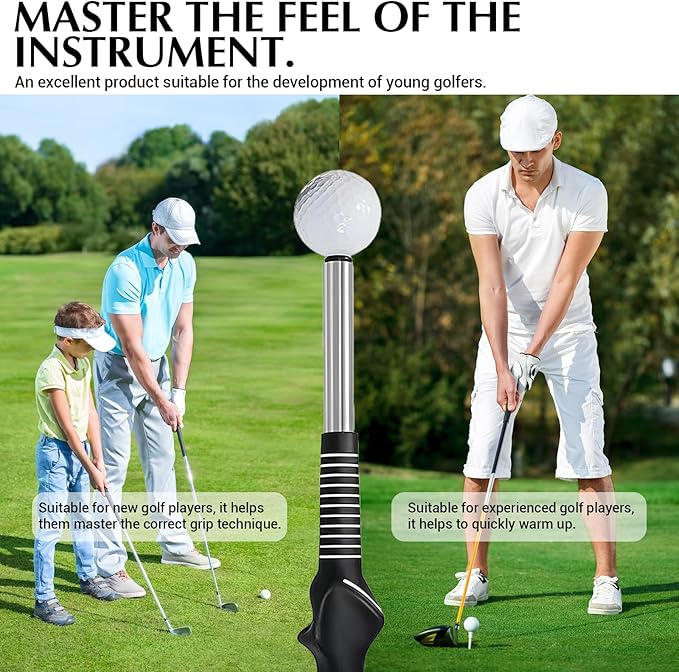 Golf Grip Trainer,Golf Swing Trainer,Retractable Right-Handed Grip Trainer Golf Training Aid for Warmup, Strength Tempo Practice, Indoor/Outdoor Use Improve Swing Rhythm & Accuracy