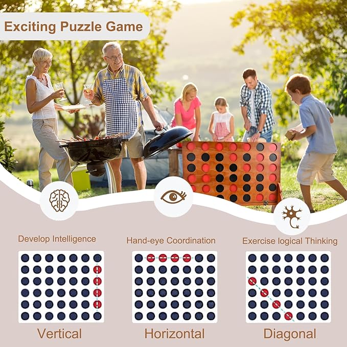 Bucher & Rossini Giant 4 in a Row Game Outdoor, 26 x 22 Inches, Outdoor Yard Game Set with 42 Pieces and 4 in a Row Giant with Carrying Bag