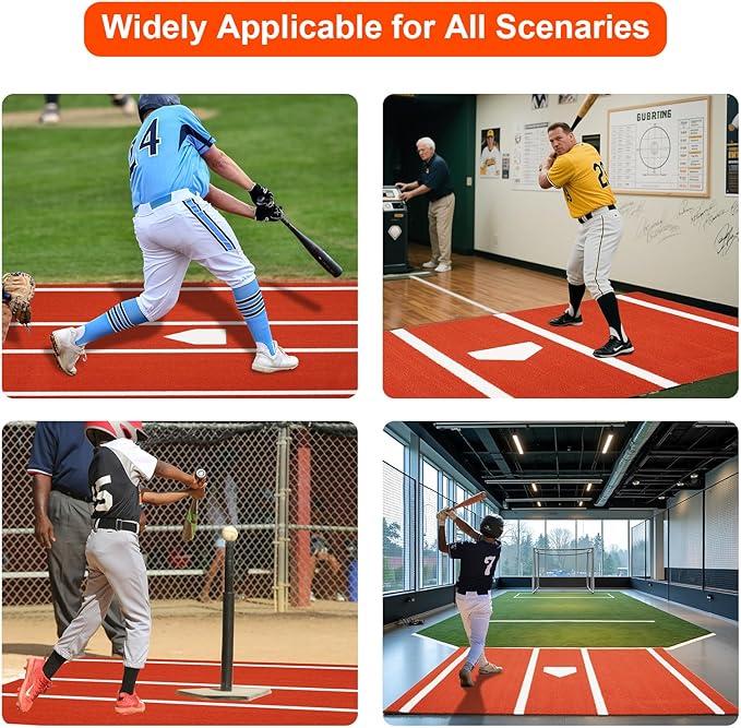 Baseball Hitting Mat, Home Plate Mat with Anti-Slide Rubber Back, 6’ x 4’ | 10’ x 3.8‘ | 12‘ x 6’ Portable Batters Box Turf Mat Baseball for Hitting Practice - Indoor and Outdoor Use