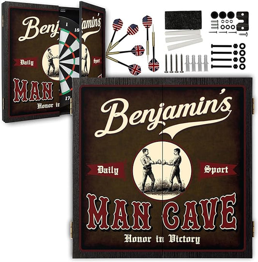 THOUSAND OAKS BARREL CO. | Personalized Dartboard & Cabinet Set with 6 Steel Tip Darts