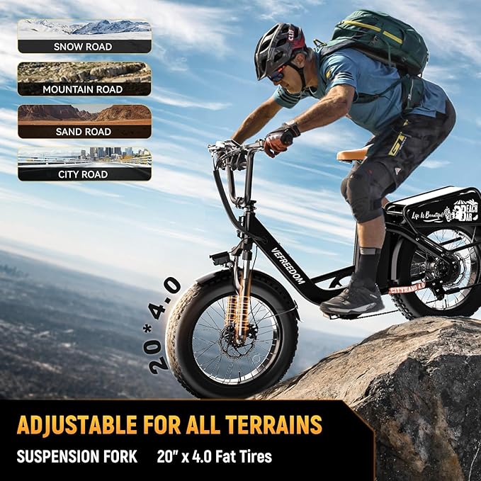 1500W Peak Electric Bike for Adults, 48V 20Ah Removable Battery Max Range 80Miles & 30MPH Electric Bicycle, 20''ร4.0" Fat Tire Ebike,Fast Cargo Ebikes,Commute Mountain E-Bike UL Certified