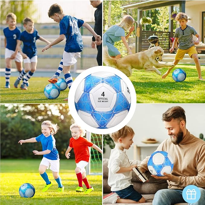 STEEFAN Teal/Blue/Pink Soccer Ball Size 4 for Kids Outdoor Play,Color Change Soccer Official Ball with Needles and Air Pump,Gift Idea for Kid Teen Boy Girl Junior Women,Indoor Outdoor Game Soccer Ball
