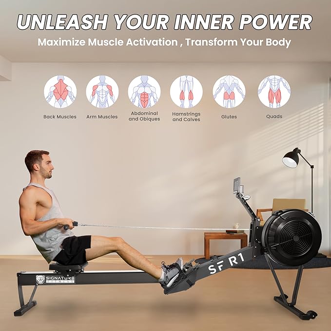 Rowing Machine for Home, Indoor Exercise Equipment, Wind Resistance Rowing Machine with LCD Display