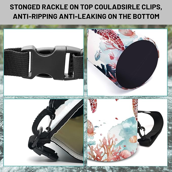 Waterproof Dry Bag,Sea Turtle Jellyfish Coral Red Small Waterproof Backpack 2L/5L/10L/20L/30L/40L Floating Lightweight Bags for Kayaking, Boating, Fishing, Swimming Camping with Waterproof Phone Case