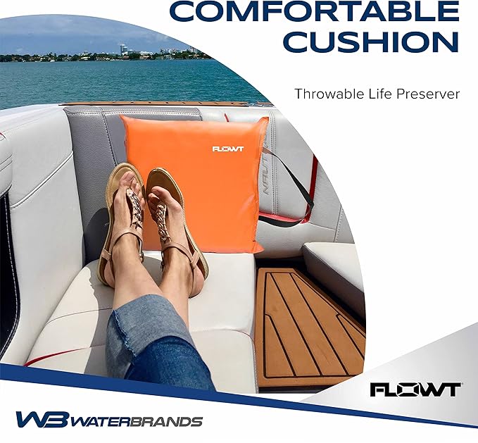 Flowt Boat Seat Cushion and Throw Cushion for Boat Safety – USCG Approved Type IV, Life Cushion for Boat, Durable, Comfortable Boat Seat Cushions for Kayaks, Paddle Board, Canoe and Boating - Orange
