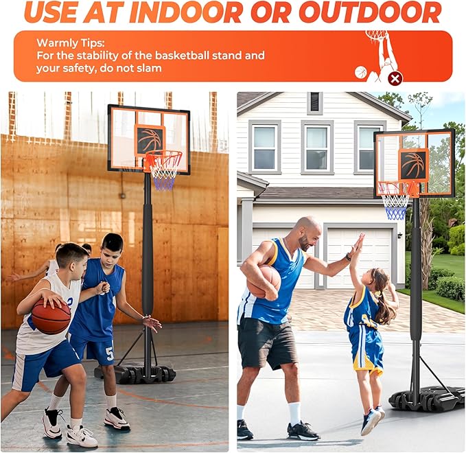 Basketball Hoop Outdoor Basketball Goal Portable Adjustable for Adults, Youth in Backyard, Driveway, Indoor, 44 Inch Pc Shatterproof Backboard, 2 Sand Bags and Portable Wheels