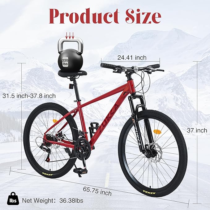 Mountain Bike 26 inch 24 Speed Dual Disc Brake MTB Front Suspension Fork Mountain Bicycle for Adult Men Women Outdoor Cycling